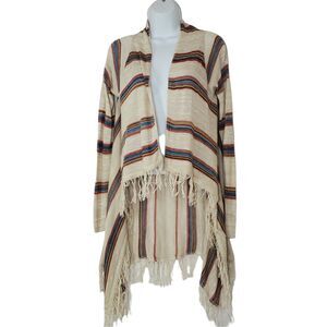 Sweet N Sinful Womens Cardigan Small Open Front Knit Sweater Fringe Stretch West